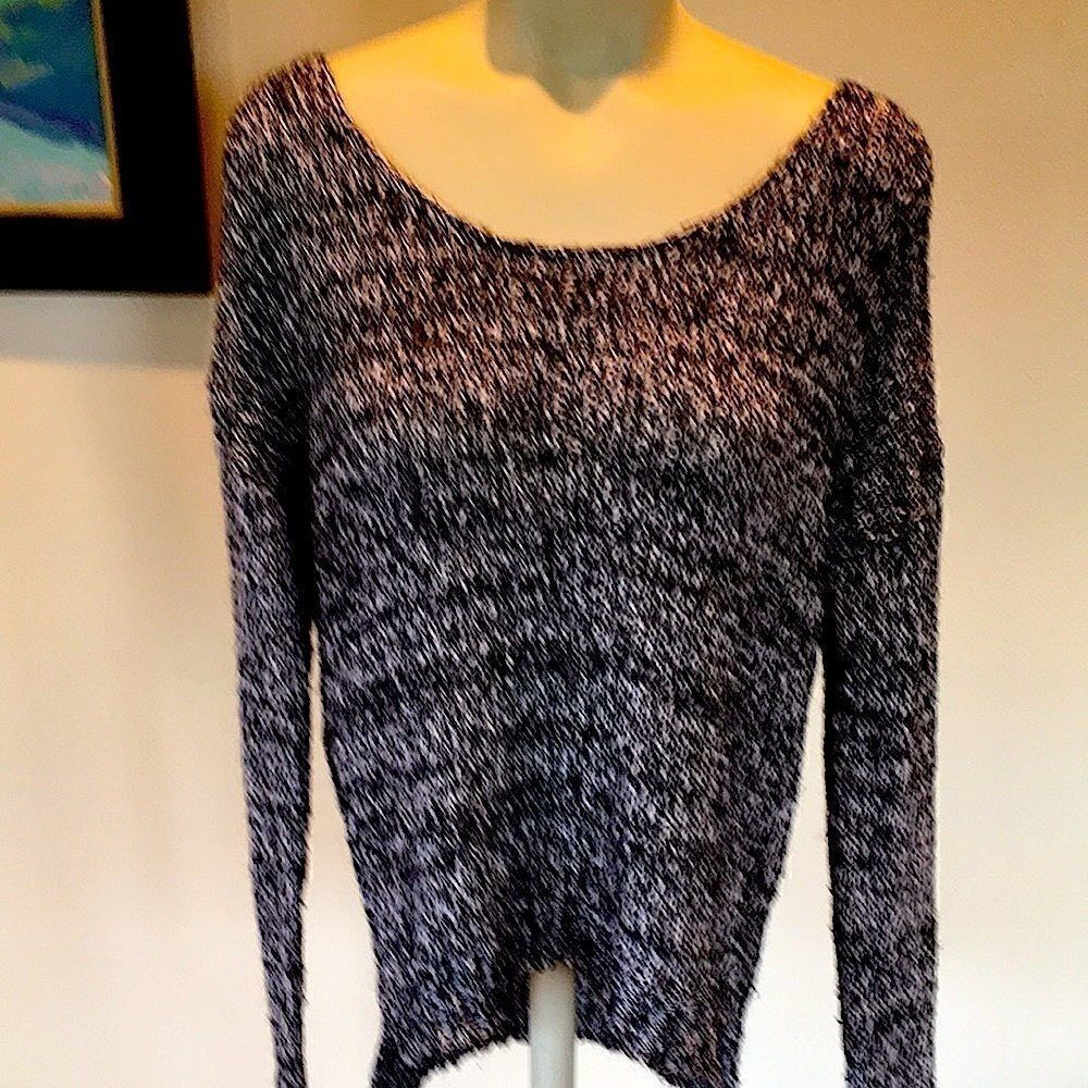 AJ Andrea Jovine Sweater Cotton black cream soft knit  Large